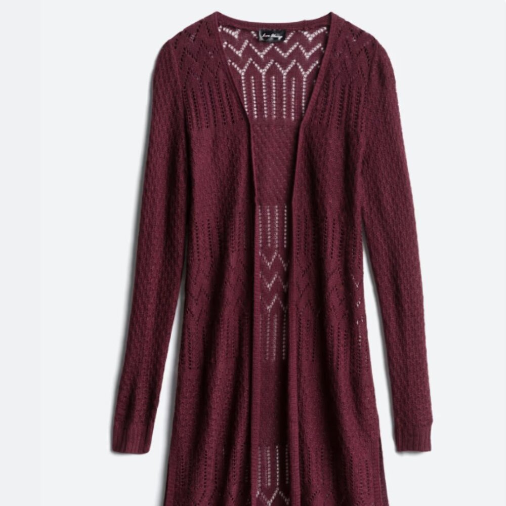 Love Ellie Burgandy Benhill Pointelle Duster Cardigan Medium Petite - Picture 2 of 10